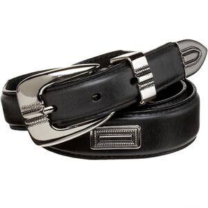 Black Leather Belt with Silver Medallions & Buckle